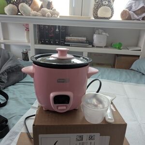 Pink Mini Electric Rice Cooker with Glass Lid - Compact Home Cooker
